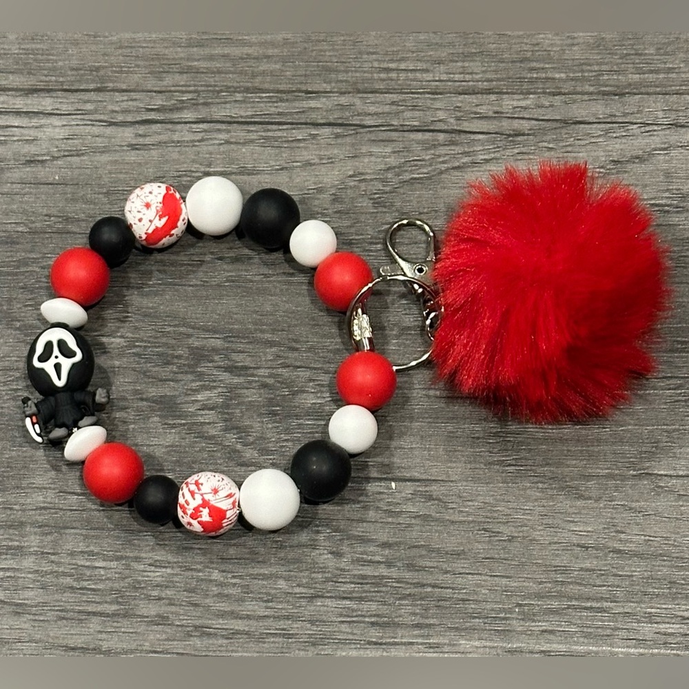 Handmade ghostface beaded keychain